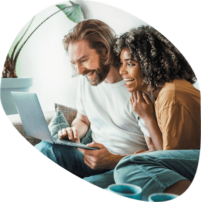 Happy woman on laptop